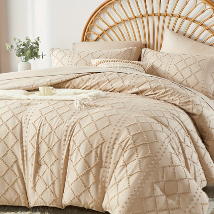 7pcs Boho Diamond Stripe Comforter And Sheet Set, Soft, Lightweight, Breathable