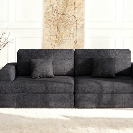 94" Gray Chenille Modular Stainless Steel Sleeper Sofa With Toss Pillows