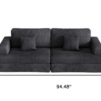 94" Gray Chenille Modular Stainless Steel Sleeper Sofa With Toss Pillows