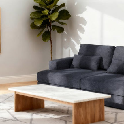 93" Blue Chenille Modular Stainless Steel Sleeper Sofa With Toss Pillows