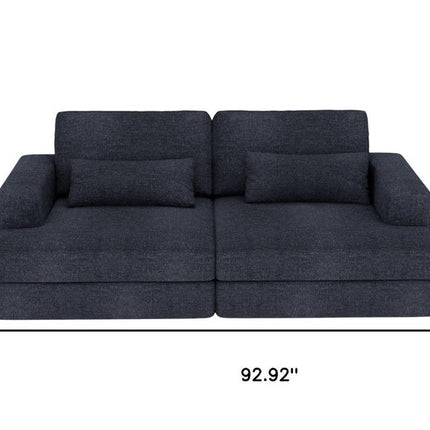 93" Blue Chenille Modular Stainless Steel Sleeper Sofa With Toss Pillows