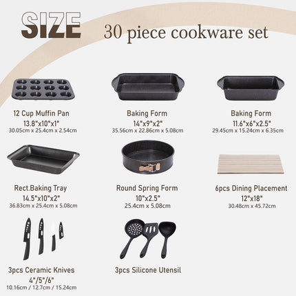 12/17/30 Pieces Induction Kitchen Cookware Set, Granite Coating Cooking Pans Set (Black, Green)