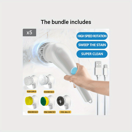 Electric Rotary Scrubber, Cordless Handheld Cleaning Brush With 5 Replaceable Brush Heads