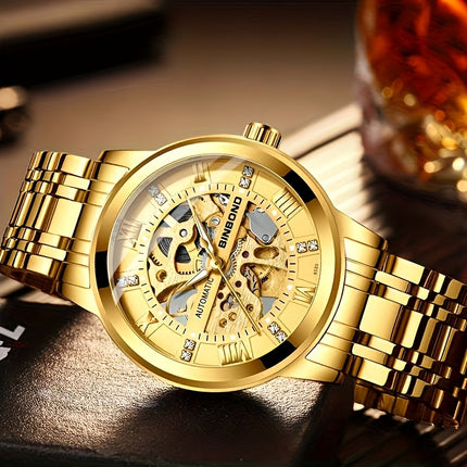 Stylish Men'S Fashion Casual Hollow Out Movement Mechanical Watch Waterproof Luminous