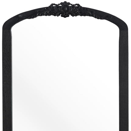 69" Black Solid Wood Crowned Top Freestanding And Leaning Ornate Framed Full Length Mirror