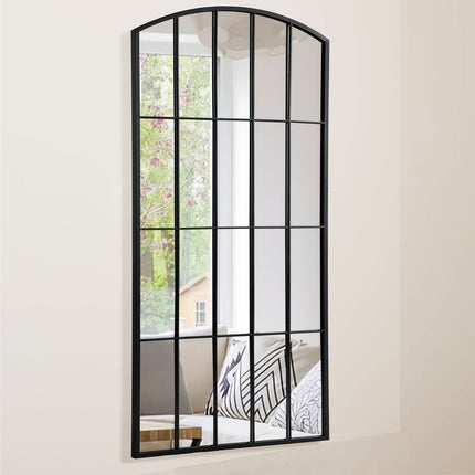 67" Black Iron Arch Freestanding And Leaning Geometric Framed Full Length Mirror