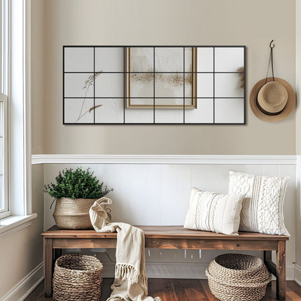 69" Black Iron Freestanding And Leaning Geometric Framed Full Length Mirror