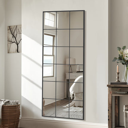 69" Black Iron Freestanding And Leaning Geometric Framed Full Length Mirror