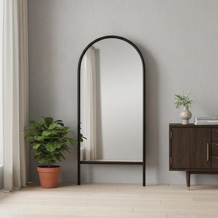 71" Black Solid Wood Arch Leaning Framed Full Length Mirror