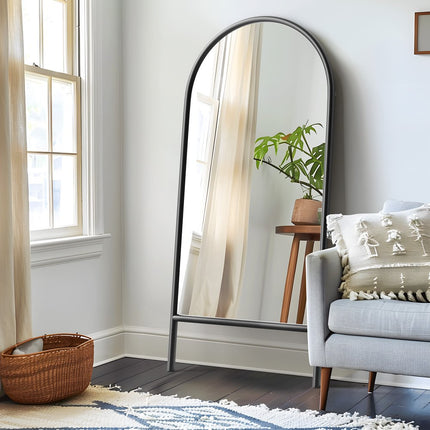 71" Black Solid Wood Arch Leaning Framed Full Length Mirror