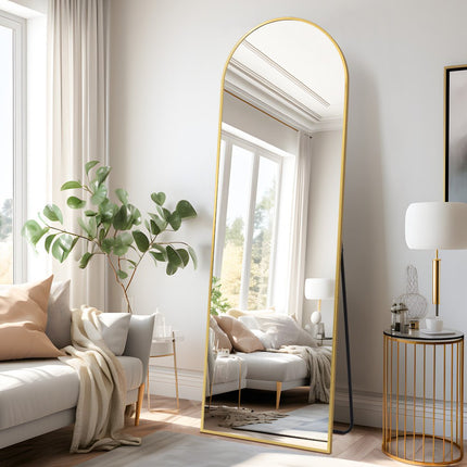 64" Gold Aluminum Arch Leaning Framed Full Length Mirror