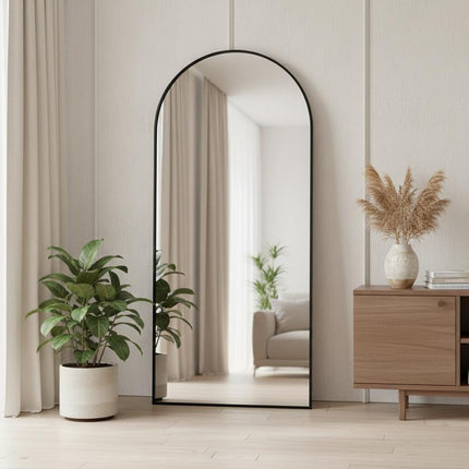 71" Black Aluminum Arch Leaning Framed Full Length Mirror