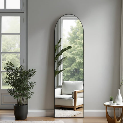 59" Black Aluminum Arch Freestanding Or Wall Mount Framed Full Length Mirror