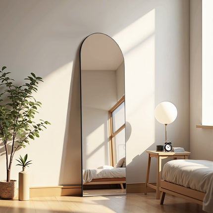 63" Black Aluminum Arch Leaning And Freestanding Framed Full Length Mirror