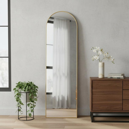 59" Gold Aluminum Arch Leaning And Freestanding Framed Full Length Mirror