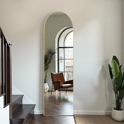 59" Gold Aluminum Arch Leaning And Freestanding Framed Full Length Mirror