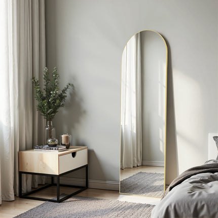 63" Gold Aluminum Arch Leaning And Freestanding Framed Full Length Mirror