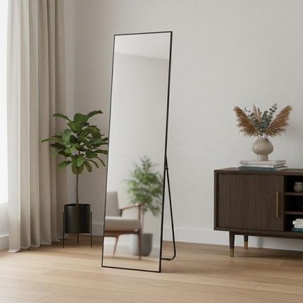 59" Black Aluminum Leaning And Freestanding Framed Full Length Mirror