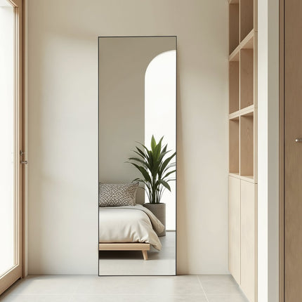 63" Black Aluminum Leaning And Freestanding Framed Full Length Mirror