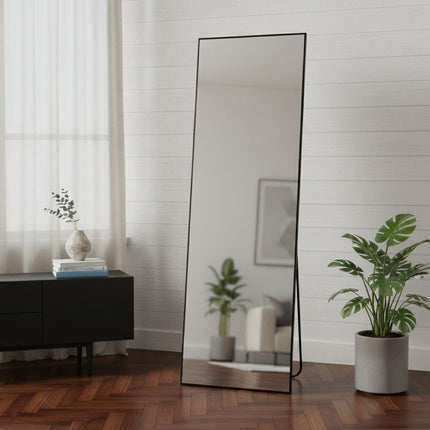63" Black Aluminum Leaning And Freestanding Framed Full Length Mirror