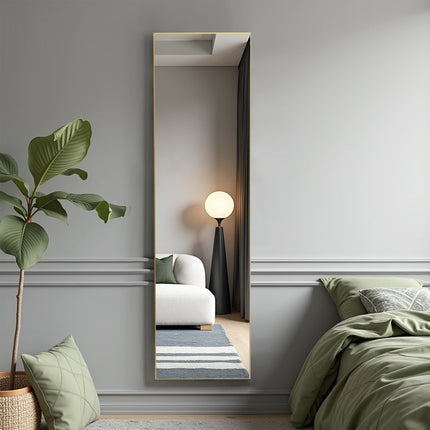 59" Gold Aluminum Leaning And Freestanding Framed Full Length Mirror