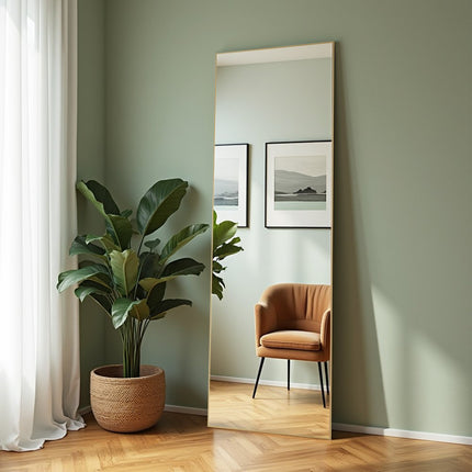 63" Gold Aluminum Leaning And Freestanding Framed Full Length Mirror