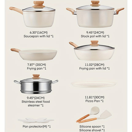 15pcs Ceramic Non-Stick Cookware Set Compatible for Induction