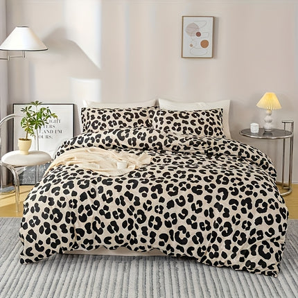 3pcs Leopard Print Duvet Cover Set - & Animal Print, Zipper Closure, Machine Washable