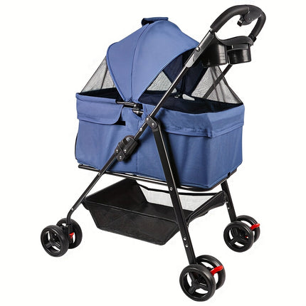 2-in-1 Convertible Dog Stroller & Carrier with Removable Crate Transport Bag – Foldable Pet Tote with Safety Belt, Adjustable Canopy, Storage Basket, Shock Absorber Wheels & 360° EVA Tires for Small/Medium Dogs & Cats, Pet