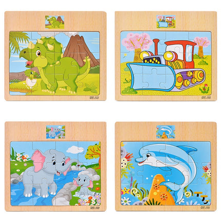 Wooden 12-piece Puzzle Puzzle Infant Children Early Childhood Educational Toys Animal Transportation Wooden Puzzle Toy