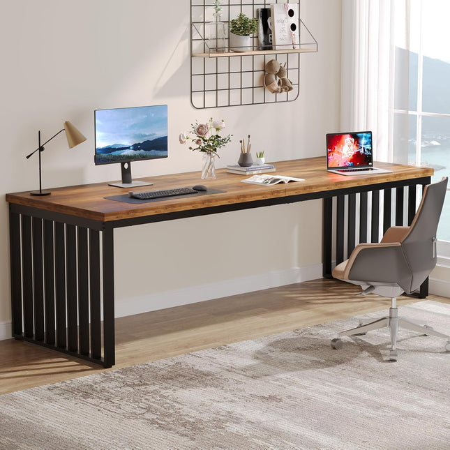 180cm Desk, Large Computer Desk, PC Table, Office Table with Sturdy Metal Frame,