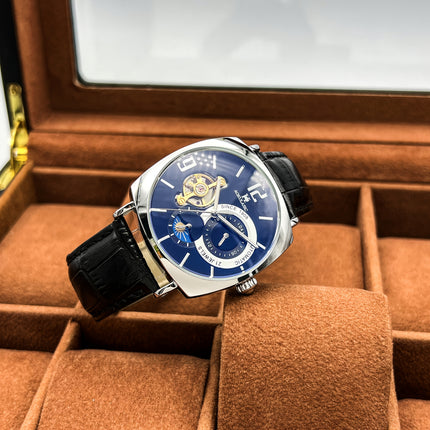 Elegant Men's Mechanical Watch - Retro Square Dial, Skeleton Design, Alloy Case