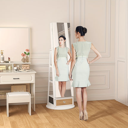 LED Lights, Full Length Mirror Cabinet Standing, Jewelry Organizer Storage, Foldable Makeup Shelf