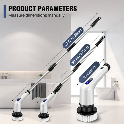 Electric Rotary Scrubber Cordless Shower Cleaner Bathroom Cleaning Brush With Adjustable Telescopic