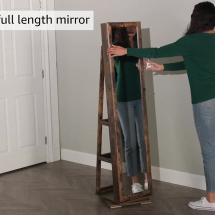 360° Rotating Jewelry Cabinet With Taller Full-length Mirror