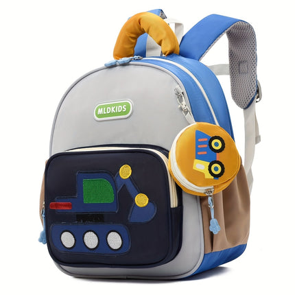 Kids' Cartoon Construction Vehicle Backpack Adjustable Straps, Lightweight,
