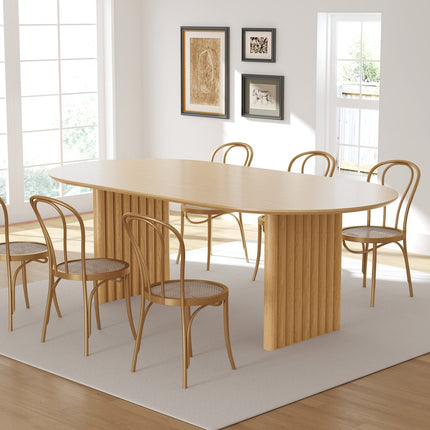 79" Natural Solid Wood Double Pedestal Base Oval Dining Table