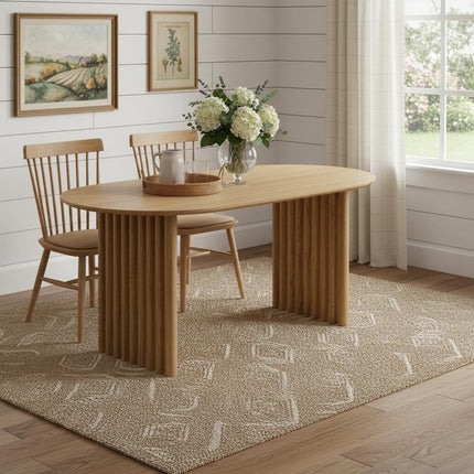 79" Natural Solid Wood Double Pedestal Base Oval Dining Table