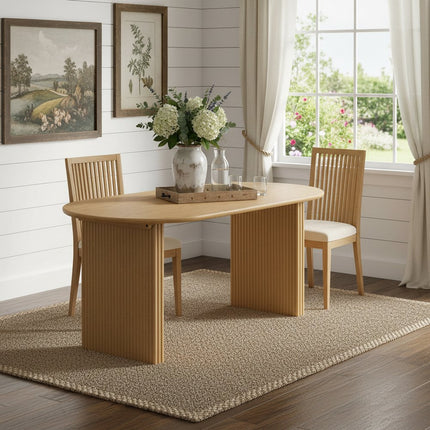 67" Natural Solid Wood Double Pedestal Base Oval Dining Table
