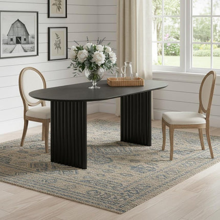 67" Black Solid Wood Double Pedestal Base Oval Dining Table