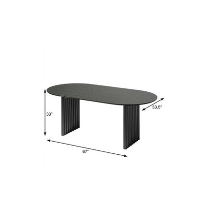 67" Black Solid Wood Double Pedestal Base Oval Dining Table