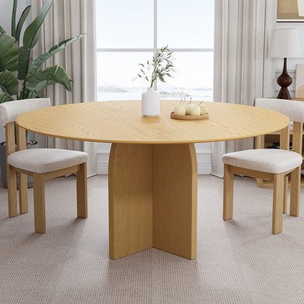 58" Natural Solid Wood Pedestal Base Round Top Dining Table