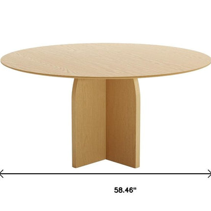 58" Natural Solid Wood Pedestal Base Round Top Dining Table