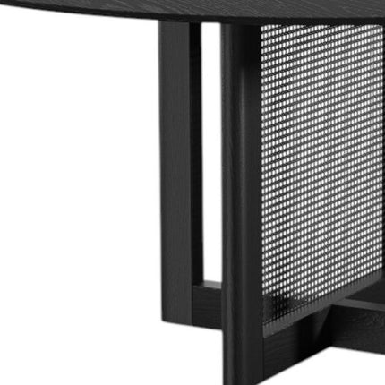 60" Black Solid Wood and Rattan Cross Leg Base Round Top Dining Table
