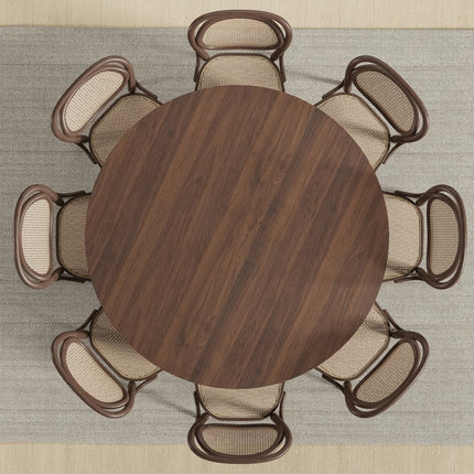 60" Brown Solid Wood and Rattan Cross Leg Base Round Top Dining Table