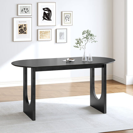 67" Black Solid Wood Sled Base Oval Dining Table