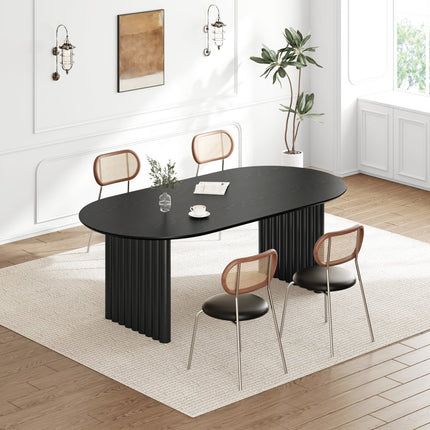 67" Black Solid Wood Sled Base Oval Dining Table
