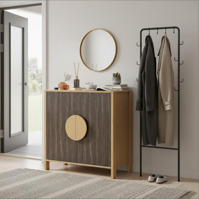 63" Sepia Solid Wood Console Accent Cabinet With Two Doors