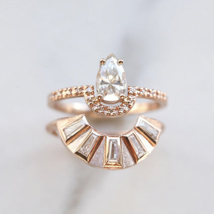 Retro-style Brushed Rose Gold Ring Set With Zircons