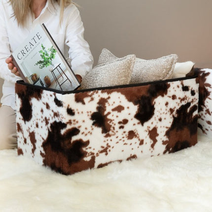 30" Plastic Cow Print Storage Ottoman
